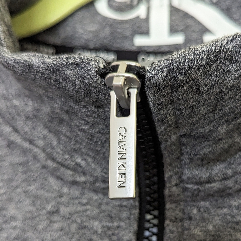 Calvin Klein crop half zip pullover grey sweat jacket white logo on arm large - Picture 5 of 7